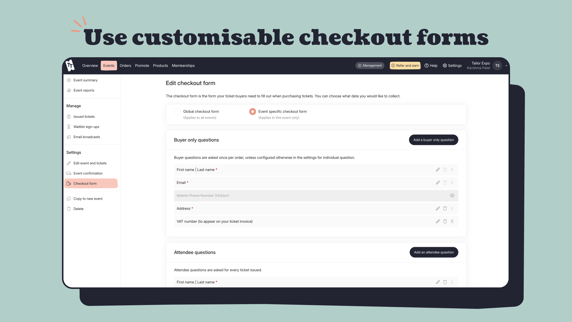 screenshot of Ticket Tailor